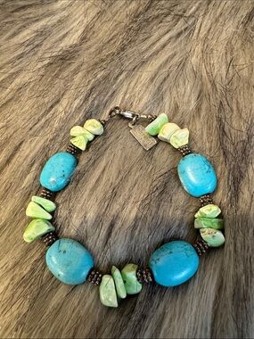 Baroni Turquoise & Lime Green Stone Beaded Bracelet